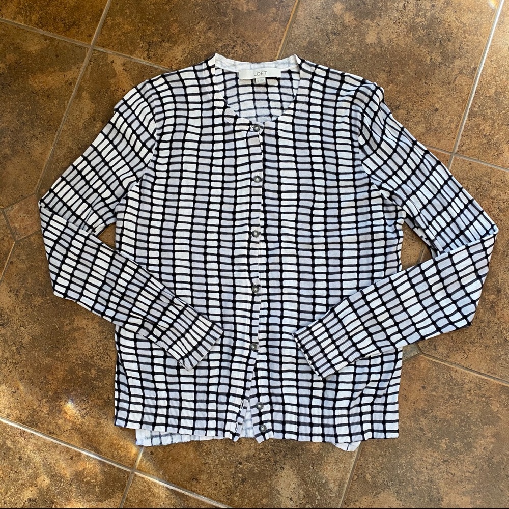 Loft Black, White and Gray Button Down Sweater